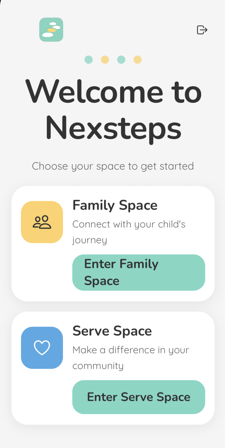 NexSteps mobile app space picker
